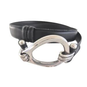 Womens Leather Belt Size M L Black Silver Buckle Western Cowgirl Statement